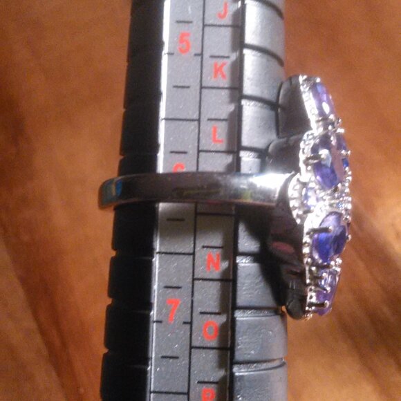 African Amethyst and Simulated Purple Diamond Stainless Steel Ring (Size 6) - Picture 3 of 13